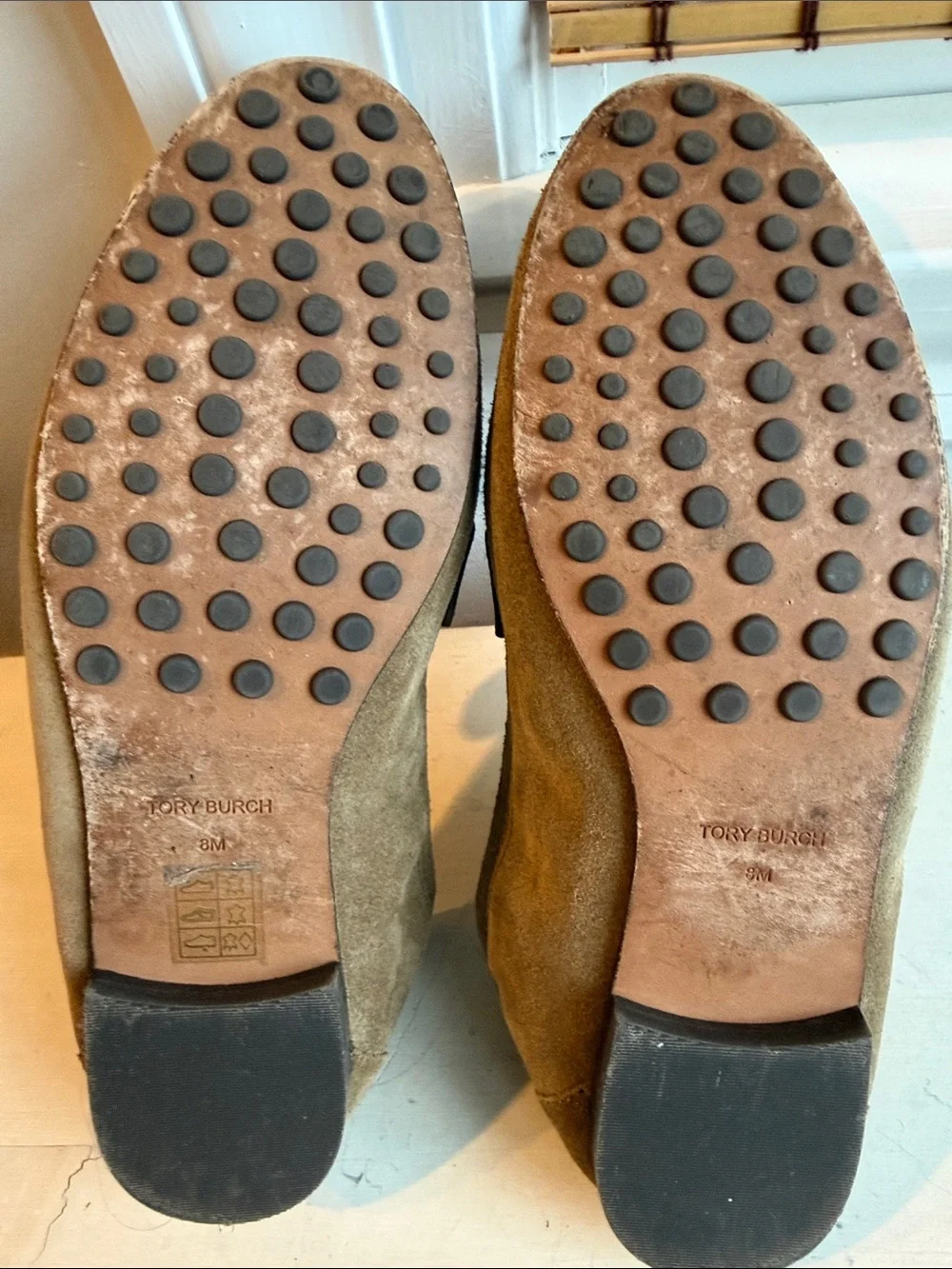 Tory Burch Tan Suede Loafers with Gold Logo